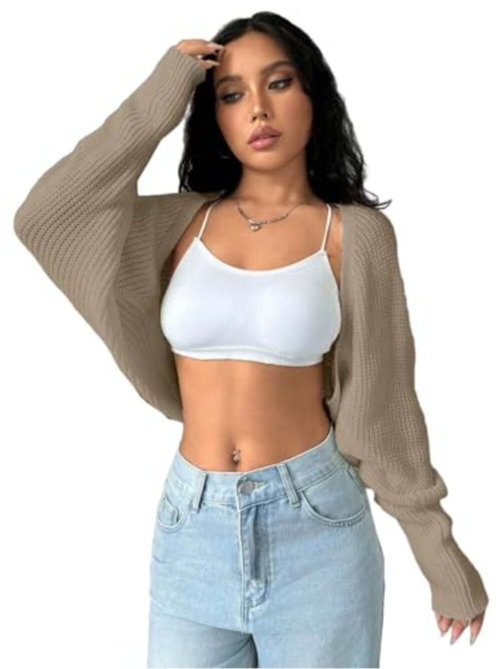 Floerns Knit Shrug Cardigan Women's Batwing Sleeve Bolero Cropped Open Front
